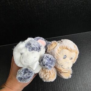 Razbaby Raz-Buddy Monkey and Cow Pacifier Holder Plush Set Grey Tan Silky Soft